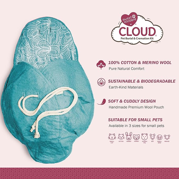 CLOUD® Eco-Friendly Pet Burial & Cremation Ceremony Kit -Casket for Smaller Pets: Rabbits Hamsters Birds Guinea Pigs, Fish, Reptiles, Small Cats (Choose Size & Color)(Medium, Teal Green)