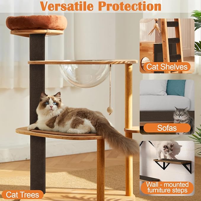 Cat Scratch Furniture Protector - 158" x 17" Trimmable Self-Adhesive Cats Claws Scratch Pads, DIY Cat Climbing Couch Protector for Scratch Post Cat Tree Replacement Indoor (Brown)