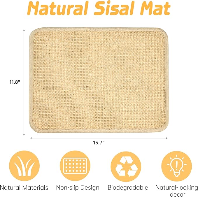 2Pcs Bunny Scratch Pads, Sisal Rabbit Scratching Pad,Natural Cat Resting Mats for Cages,Guinea Pig Bed Mat,Forage Grass Mat,Teeth Care Rabbit Mats (15.7x11.8 in)