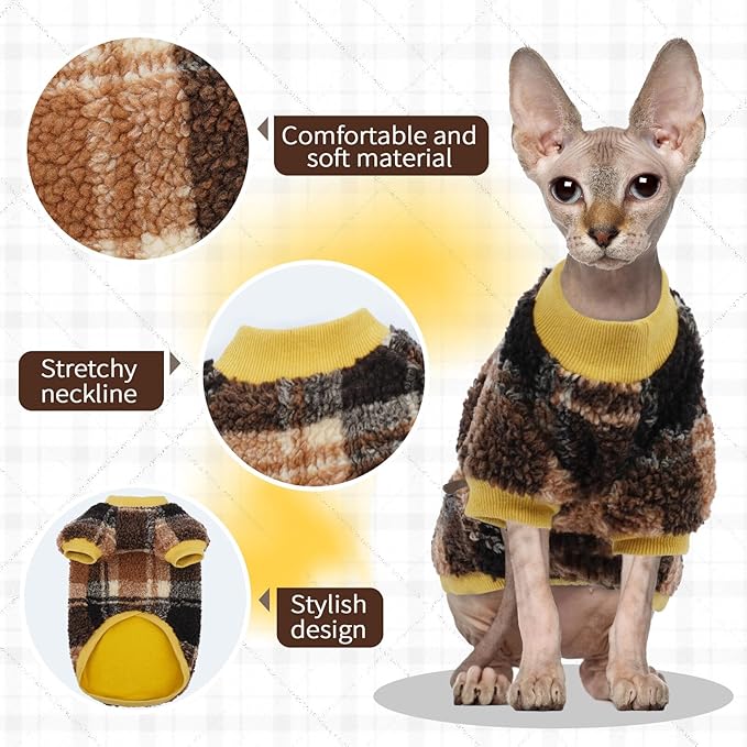 Cat Clothes -2 Legged Pullover Cat Sweater Soft Warm Pet Apparel Kitten Clothes for Kittens Only Elastic, Yellow S