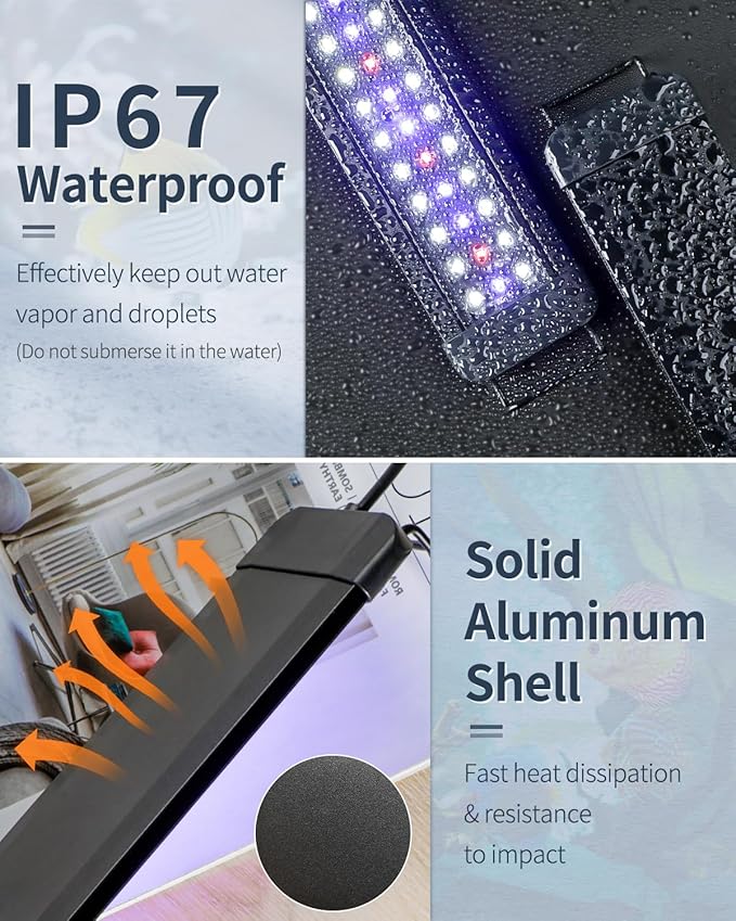 Pawfly 14W Aquarium LED Light for 18 to 24 Inch Extendable Fish Tank Light with Full Spectrum Brilliant White Blue Red Lights with Daytime & Night Modes Timer Auto On/Off Adjustable Brightness