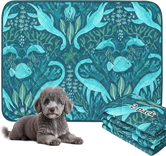 BVAGSS Washable Pee Pads for Dogs, 2 Pack Reusable Leakproof Puppy Wee Wee Pad, Non-Slip Waterproof Pet Training Pads, Super Absorbent Whelping Pads XH081 (Dino Green, 24X24 Inch (Pack of 2))