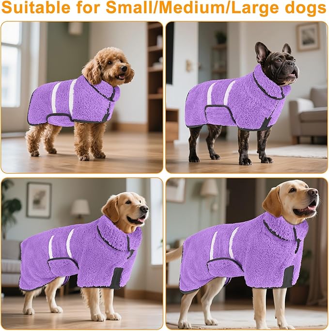 Bienbee Dog Bathrobe, Quick Drying Super Absorbent Dog Robes for After Bath, Warm Keeping Dogs Towel, Dogs Bath Supplies, Light Purple S