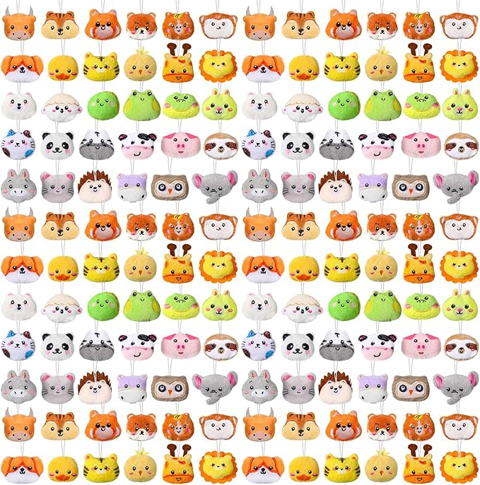 Libima 150 Pcs Mini Stuffed Animals Sea Animal Fruit Plush Keychain Set for Carnival Birthday Classroom Prizes Decoration for Clothes (Jungle Animals)
