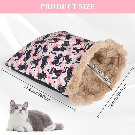Cat Bed Cave Sleeping Bag, Soft Plush Cats Sack, Cat Beds for Indoor Cats, Self-Warming Cozy Pet Nest Mat 23.6" x 22"