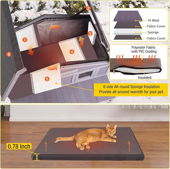 Aivituvin Outdoor Cat House with 100% Insulated Liner Weatherproof Feral Kitty Shelter for Winter,Large Opening Roof