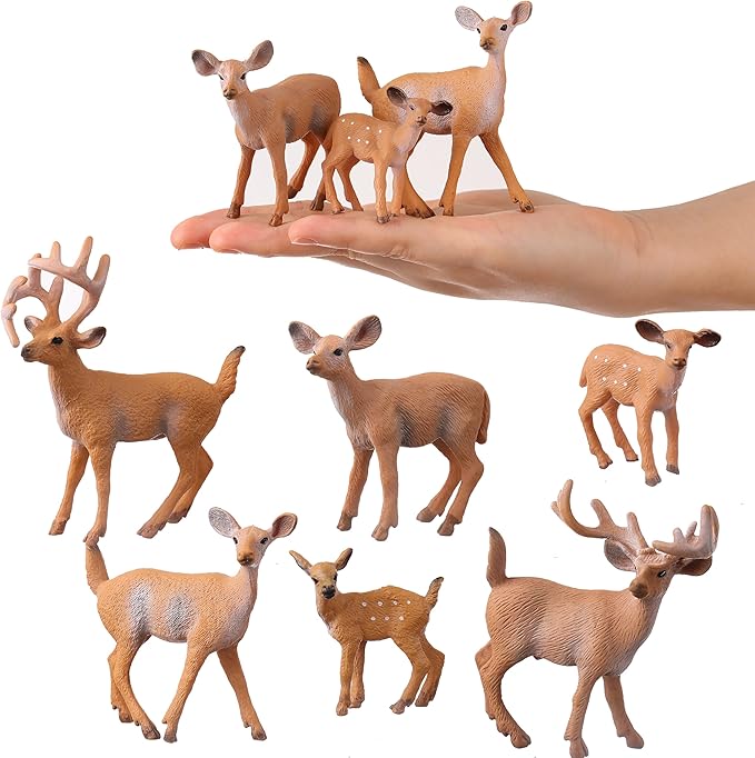 Deer Animal Figures, 6PCS Realistic Plastic Woodland Figurines – Forest Animal Toys for Kids, Christmas Decorations, Birthday Cake Toppers, Educational Gifts
