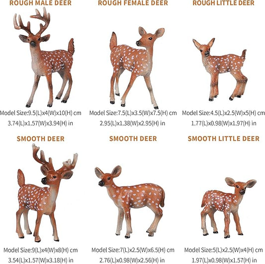 Deer Toys - 6pcs Realistic Deer Woodland Animals Figurines - Early Educational Toys, Birthday Cake Topper for Kids
