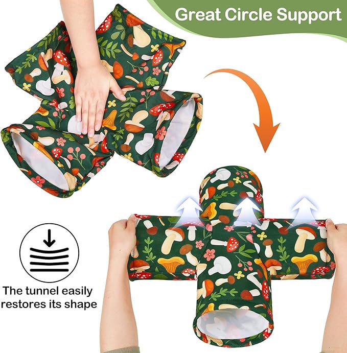 Bienbee Guinea Pig Tunnel, 4 Way Washable Guinea Pig Hideout,Foldable Rabbit Tunnel Guinea Pigs Toys for Bunny Hamster Chinchilla Ferret Rabbit Guinea Pigs Accessories Mushroom