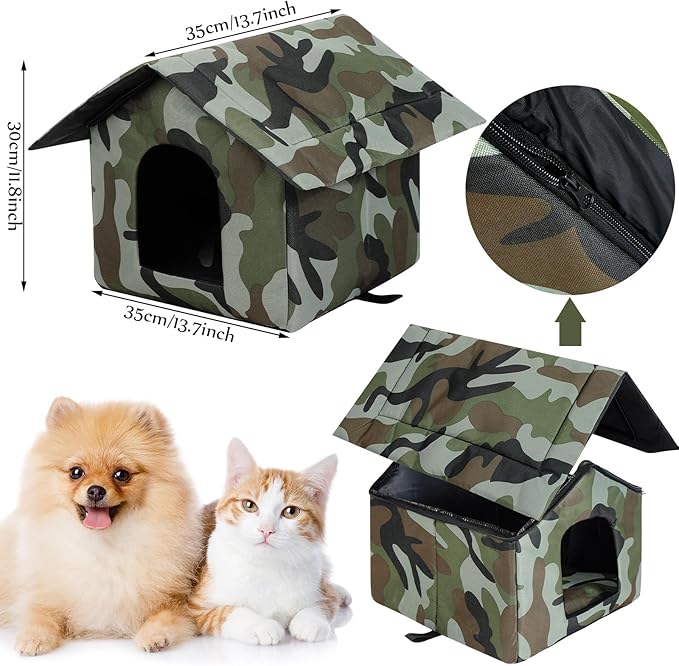 Soaoo 3 Pcs Cat Houses for Outdoor Stray Cats Shelter Weatherproof Outside House Indoor Foldable Pet Cave with Tent Stakes for Wild Animal Dogs(Camouflage Style)