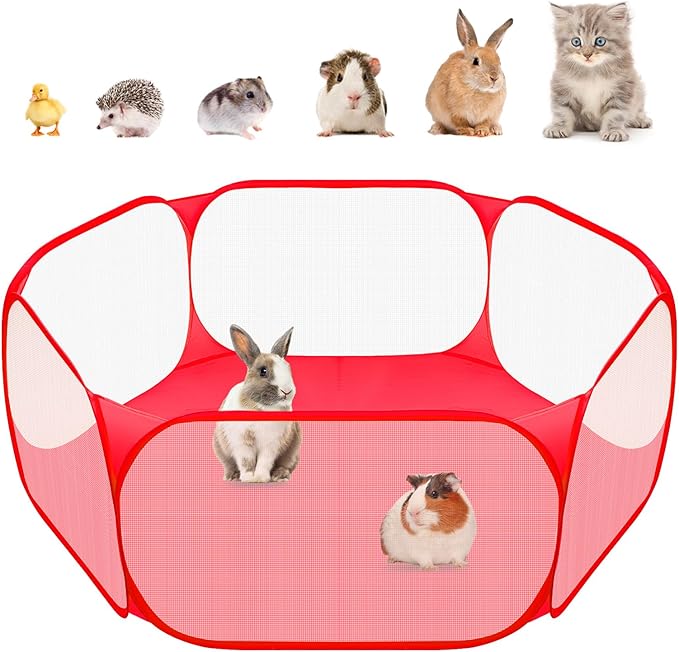 Amakunft Small Animals C&C Cage Tent, Breathable & Transparent Pet Playpen Pop Open Outdoor/Indoor Exercise Fence, Portable Yard Fence for Guinea Pig, Rabbits, Hamster, Chinchillas and Hedgehogs