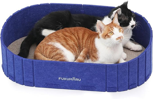 FUKUMARU Cat Scratcher, 24 Inch Sofa Shape Cat Scratcher Couch Bed, Reversible Detachable Cats Scratching Board, Round Cats Scratch Pads Refill Indoor, Blue