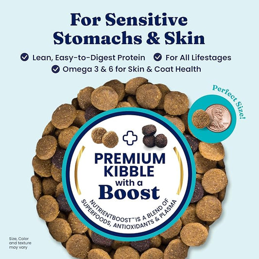 Solid Gold Salmon Dog Food for Sensitive Stomachs – Grain Free & Gluten Free Kibble w/Probiotics to Support Gut Health & Digestion - Sensitive Stomach Dog Food for All Ages – Nutrientboost™ – 22 LB