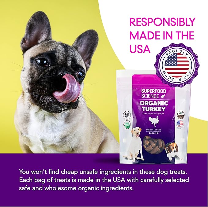 Organic Dog Treats for Small, Medium & Large Dogs – All-Natural Turkey Training Treats for Puppies & Adult Dogs, Grain-Free, Hypoallergenic, Healthy, Low-Calorie, Semi-Soft Chews, Made in USA, 5 oz