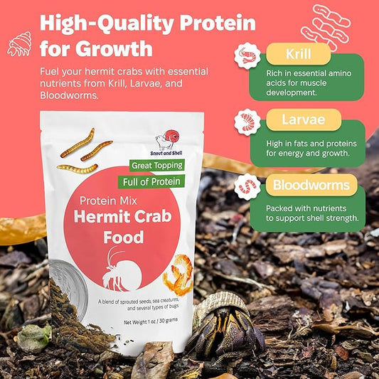 Protein Mix Hermit Crab Food – Insects, Krill & Sprouted Grains – Great as Topper – 56g – Snout and Shell