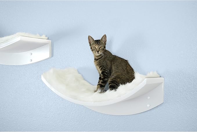 The Refined Feline Lotus Leaf Cat Shelf, Modern Sturdy Curved Design Cat Wall Perch, Elegant Wood Wall Mounted Cat Bed Furniture
