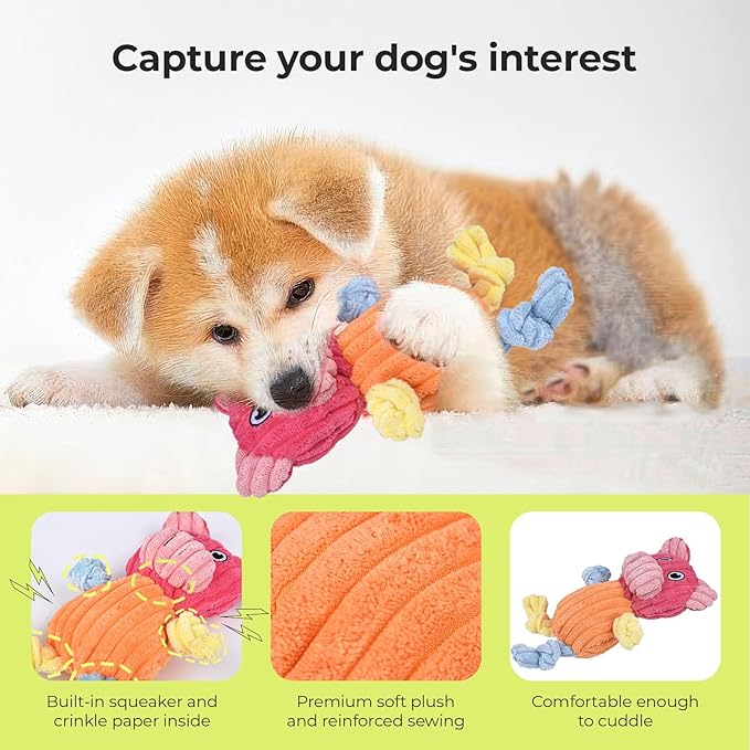 Durable Interactive Squeaky Dog Toys 3-Pack – Tough Chew Toys for Aggressive Chewers & Puppies, Long-Lasting Plush Toy Bundle for Medium/Small Dogs – Noise-Making Pet Gifts to Keep Dogs Busy