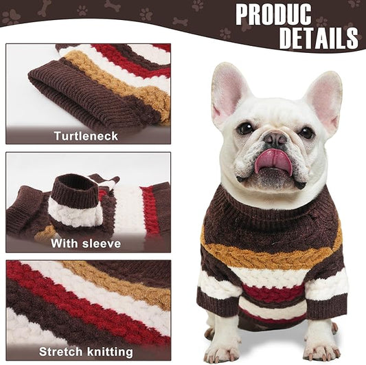 Dog Sweater, Pet Cable Knitted Turtleneck Sweater, Warm Dog Pullover Sweater with Legs for Winter, Thick and High Stretch Pet Clothes for Small, Medium Dogs Boy Girl(Brown, Small)