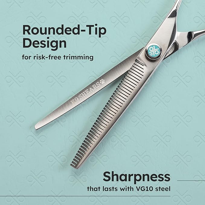 8” Dog Grooming Scissors – VG10 Japanese Steel Professional Pet Thinning Shears for Cats & Dogs | Clean Cut & Precise Trimming | Lightweight, Ergonomic, Handcrafted | Thinning Rate 50% | K9 Shears