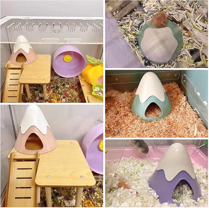 Hamster Hideout, Snowy Mountain Shape Hamster Hide House,Cute Small Animal Habitat Hideaway Hut for Syrian Hamsters, Mice, Gerbils, Rats (Purple)