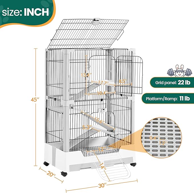 Yaheetech Rolling Small Animal Cage 4 Level Pet Cage with Open Top&Pull-Out Tray for Rabbits, Guinea Pigs, Ferrets and Chinchillas