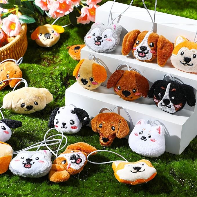 Libima 40 Pcs Mini Stuffed Animals Sea Animal Fruit Plush Keychain Set for Carnival Birthday Classroom Prizes Decoration for Clothes (Dog)