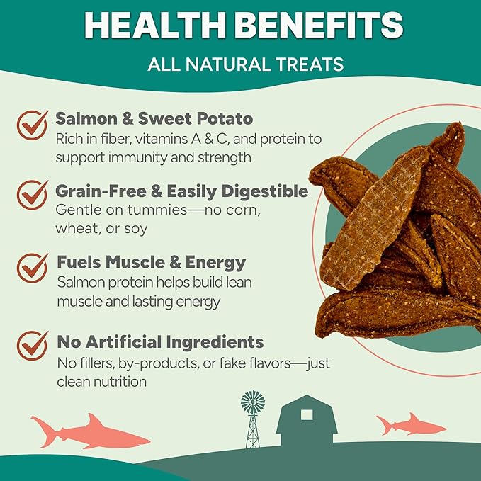 Gaines Family Farmstead Salmon & Sweet Potato Fillets for Dogs - 8 oz Pouch, All-Natural Dog Treats – Wild Caught Alaskan Salmon, Soft Chew, Limited Ingredients, Made in USA