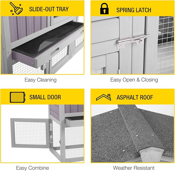 Aivituvin Rabbit Hutch Indoor Bunny Cage Outdoor House with Deeper Leakproof Plastic Tray (Grey02-Two Sets)