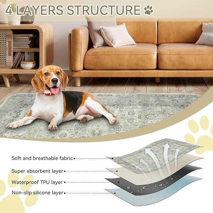 Washable Pee Pads for Dogs 2 Pack Reusable Puppy Training Pads 36"x41" Super Absorbent Waterproof Dog Training Pads, Non-Slip Potty Pads Whelping Pads Litter Mat Pet Supplies - Vintage White