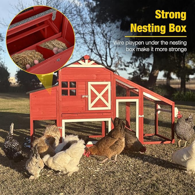 Aivituvin Chicken Coop Mobile Hen House on Wheels Wooden Poultry Cage Rabbit Hutch with Nesting Box,Leakproof Pull-on Tray