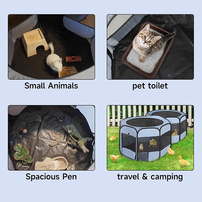 EighteenTek Small Animals Playpen Pop up Small Pet Cage Enclosure Tent Chick Run Brooder Coop Foldable Kennel for Kitten Ferret Puppy Guinea Pig Rabbit Hamster Chinchillas(No Divider, Unified Space)