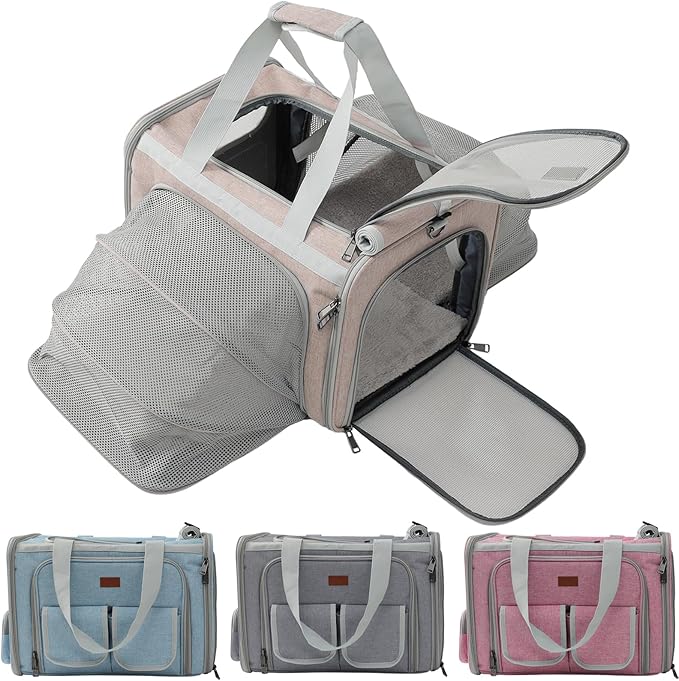 Khaki Dog Carrier Airline Approved,Small Puppy Bag Cats Carriers Soft,Softsides Expandable,Rabbit Bunny Pets Travel Carriers Small Animals Outdoor Carry Kennel