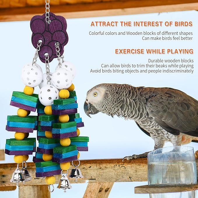 2-Pack Natural Wood Bird Toys for Parrots – Chew & Climb Toys for Medium to Large Parrots, Macaws, African Greys & Cockatoos – Durable Enrichment Toys for Beak Exercise & Mental Stimulation
