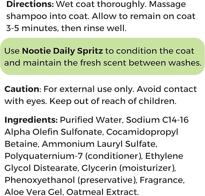 Nootie - Oatmeal Pet Shampoo for Sensitive Skin - Revitalizes Dry Skin & Coat - Natural Ingredients - Gentle Shampoo - Cleans & Conditions