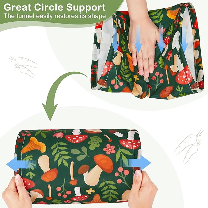 Bienbee Guinea Pig Tunnel, Washable Guinea Pig Hideout,Foldable Rabbit Tunnel Guinea Pigs Toys for Bunny Hamster Chinchilla Ferret Rabbit Guinea Pigs Accessories Mushroom