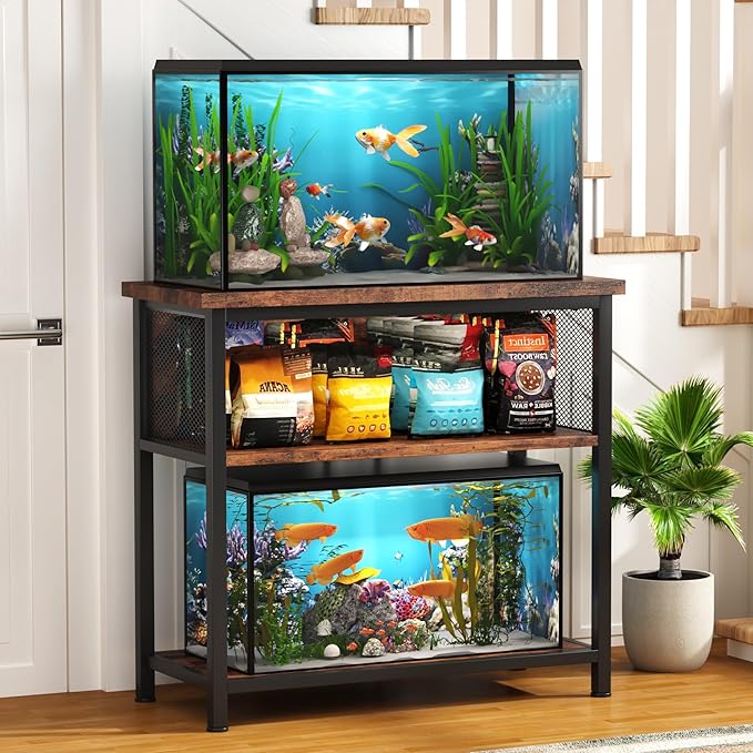 BSONE 20-29 Gallon Fish Tank Stand, Aquarium Stand Shelf, 0.71" Thickened Tabletop, 31" W x 17" D x 31" H, Rustic Brown