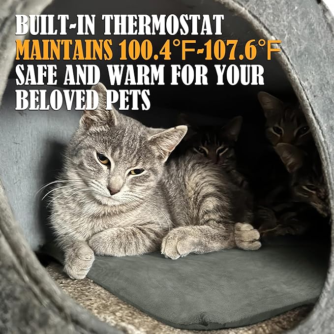 PETNF Outdoor Cat Heating Pad - Safe Waterproof Electric Warming Mat for Feral Cats, Fits Cat House Outside, 28"X16"