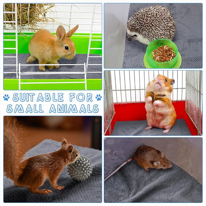 10 Pcs Guinea Pig Cage Liners Washable Rat Bedding for Guinea Pigs Controlling Absorbent Waterproof Pee Pads Blanket for Rabbits Hamster Small Animals Chinchilla(14 x 28 Inch,Gray)