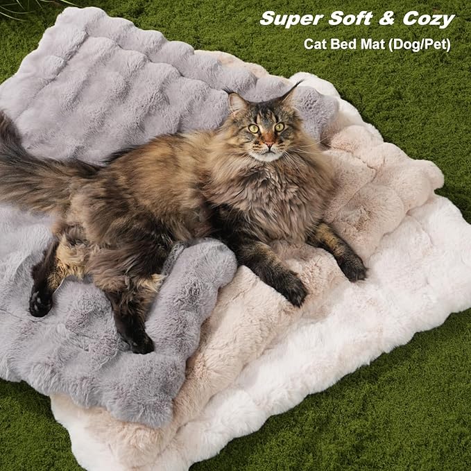 Cat Beds for Indoor Cats Faux Fur Pet Mat Cute Kitten Plush Bed with Non-Slip Bottom for Carriers/Sofa Dog & Puppy Friendly 27 x 20 Inch Green