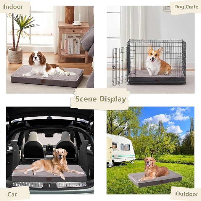 Orthopedic Dog Bed for Small Dogs - Soft Plush Washable with Egg Crate Foam, Waterproof & Removable Cover, Anti-Slip Bottom, Comfy Striped Crate Bed, 30x20 Inch, Gray