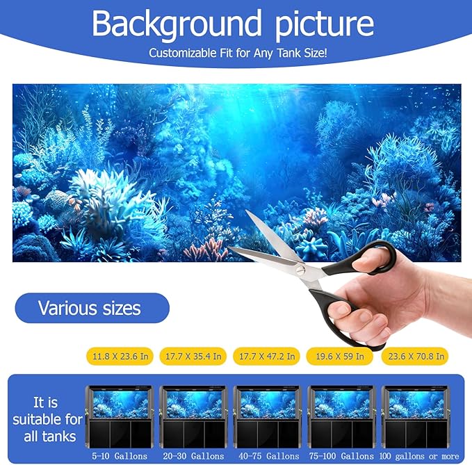 Aquarium Background & Fish Tank Background – Ultra HD Static Cling, No Tape, No Residue, Vibrant Underwater Scenery for Stunning Aquarium Decorations, Blue Ocean Theme 17.7 X 47.2 Inches