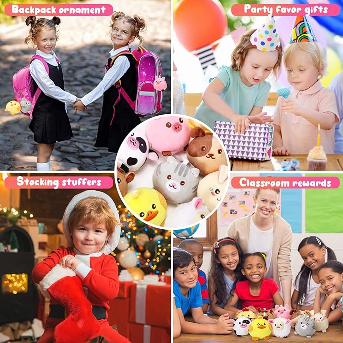 Skylety 9 Pcs Mini Plush Animals Toys Bulk 3.15 Inch Cute Soft Small Stuffed Animal Plush Keychain for Kids Goodie Bag Fillers Birthday Classroom School Prizes Festival Party Favors(Farm Animals)
