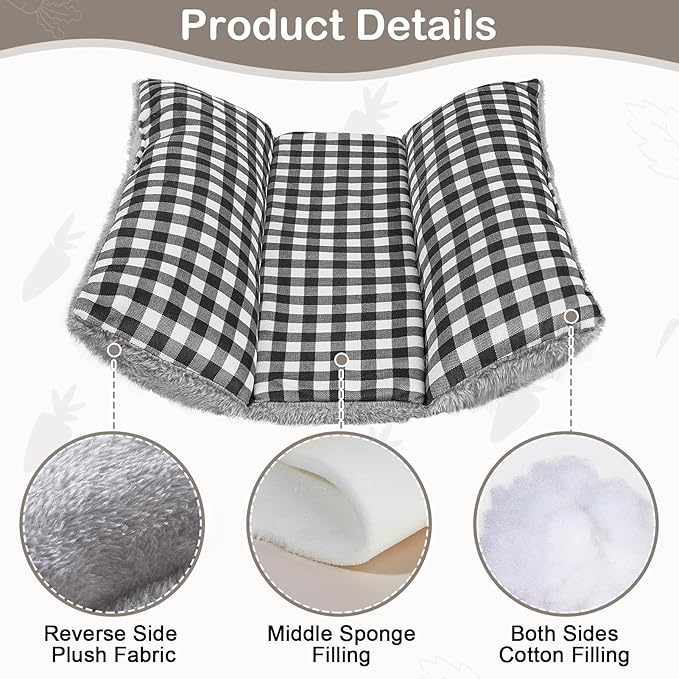 Rabbit Bed 15"X14"Thickened and Soft Bunny Bed Washable Cuddle Cushion Plush Mat Double-Sided Plush Small Pet Flop Mat Cotton Pillow for Rabbit