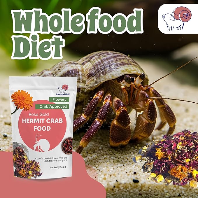 Rose Gold Natural Hermit Crab Food – Rose Petals, Calendula & Sprouted Grains – 39g – Snout and Shell