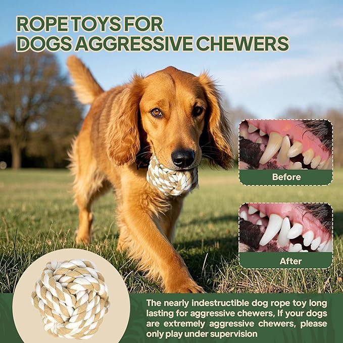 Dog Rope Toy 4 Pack - Dog Rope Toys for Large Dogs - Indestructible Natural Cotton Chew Toys for Aggressive Chewers - Tough Tug of War Dog Toys for Boredom, Teeth Clean