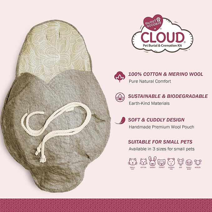 Cloud® Eco-Friendly Pet Burial & Cremation Ceremony Kit Casket for Smaller Pets: Rabbits Hamsters Gerbils Birds Reptiles Small Cats (Choose Size & Color) (Small, Natural)