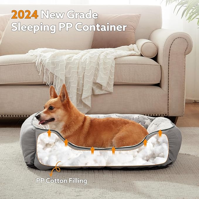 SIWA MARY Rectangle Dog Bed for Small Medium Dogs, Calming Dog Bed Small Size Dog, Orthopedic Dogs Sofa Bed, Washable Soft Calming Sleeping Soft Puppy Bed, Anti-Slip Bottom, Grey, S (20"x 19"x 6")