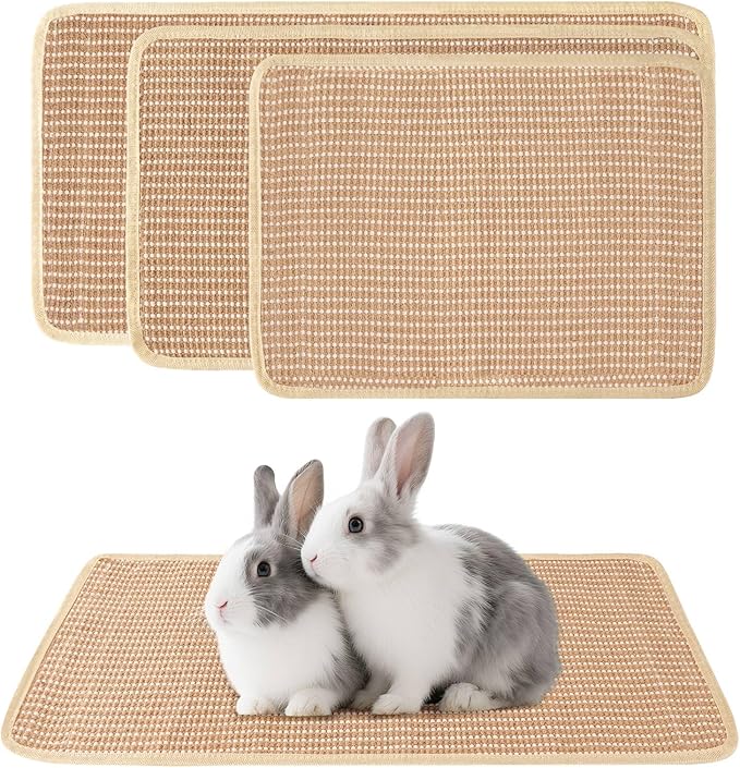 3 PCS Rabbit Scratching Mat, Natural Sisal Bunny Scratch Mat, Guinea Pig Bed Pad, Claws and Teeth Care Rabbit Chew Toys