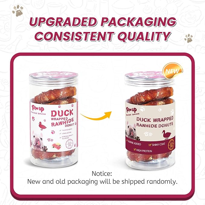Duck Dog Chews, Donut Rawhide Treat, Long Lasting Rawhide Ring, Natural w/Taurine, 12.5oz