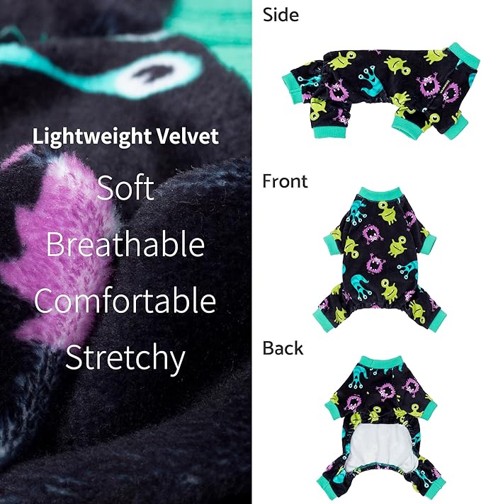 Fitwarm Cute Monster Halloween Dog Pajamas, Funny Costumes for Small Dogs Boy Girl, Festive Pet Clothes, Green, Purple, Black, Small